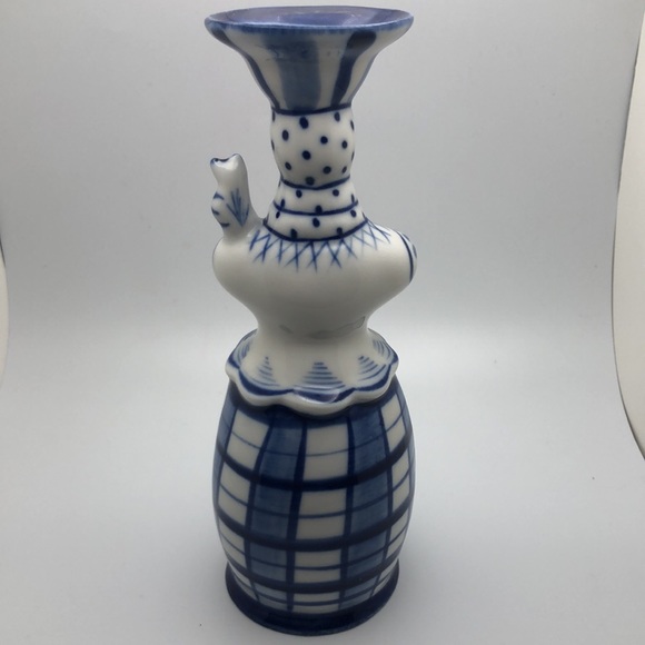 VTG Russian Gzhel CandleStick Holder Blue White Porcelain Collectible - Picture 5 of 10